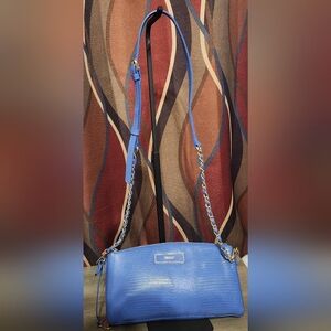 DKNY blue Saffiano leather crossbody bag with a chain & wrist Strap W Dust Bag